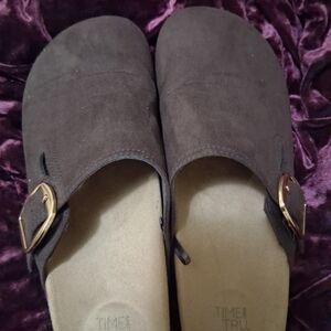 Time and Tru Brown Clogs with Gold Buckles